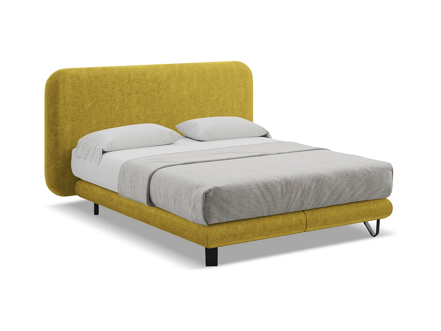 Lit capitonné + matelas en tissu bouclette 140 x 200 - moutarde - ILIMA