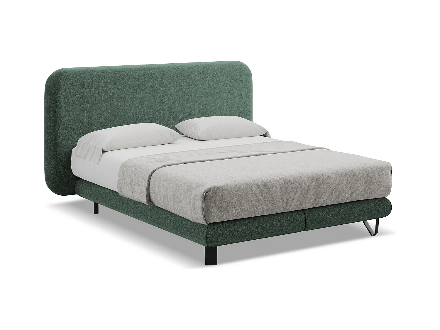Tweepersoonsbed + matras 174 x 220 - chenille stof - groente - ILIMA
