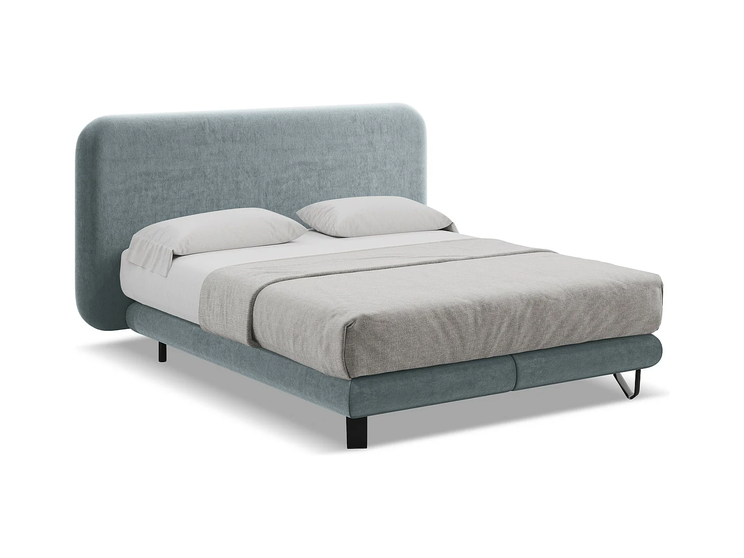 Lit capitonné + matelas en velours 160 x 200 - bleu clair - ILIMA