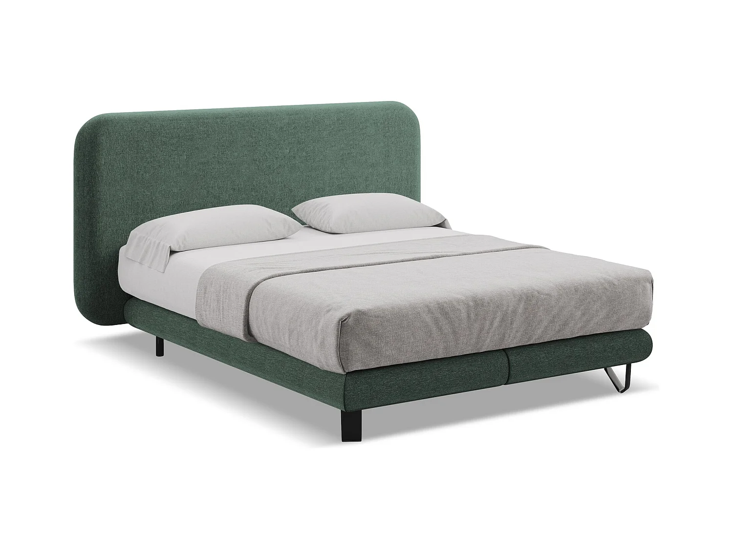 Lit capitonné + matelas en tissu chenille 160 x 200 - vert - ILIMA