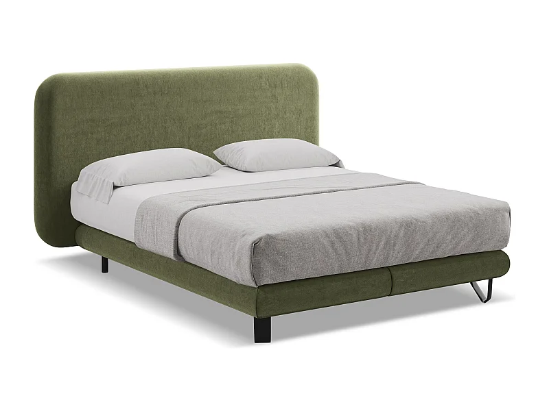 Lit capitonné + matelas en velours 180 x 200 - olive - ILIMA