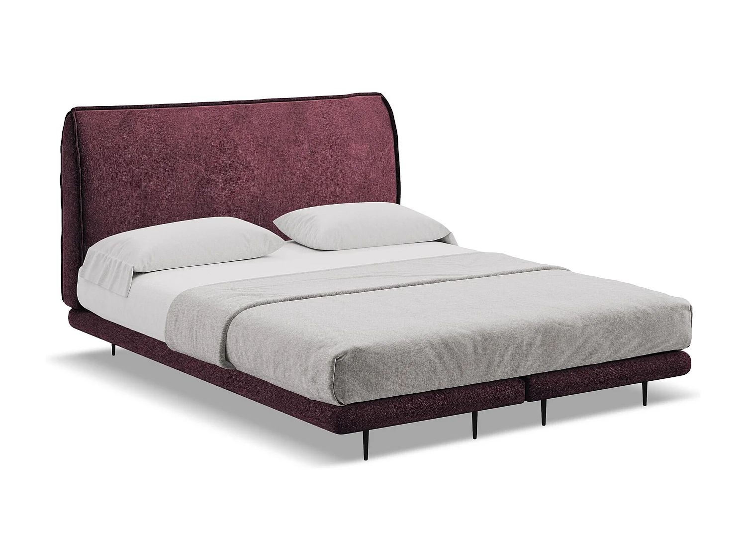 Tweepersoonsbed + matras 188 x 222 - chenille stof - bordeaux - HALIA