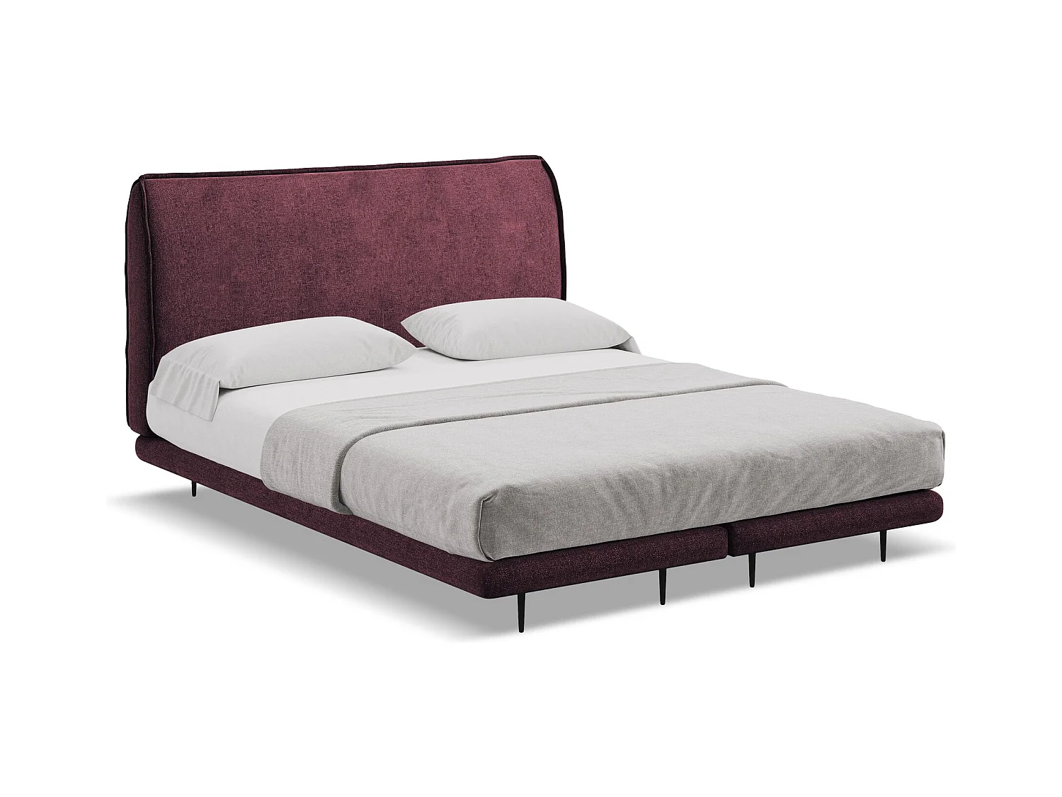 Lit capitonné + matelas en tissu chenille 180 x 200 - bordeaux - HALIA