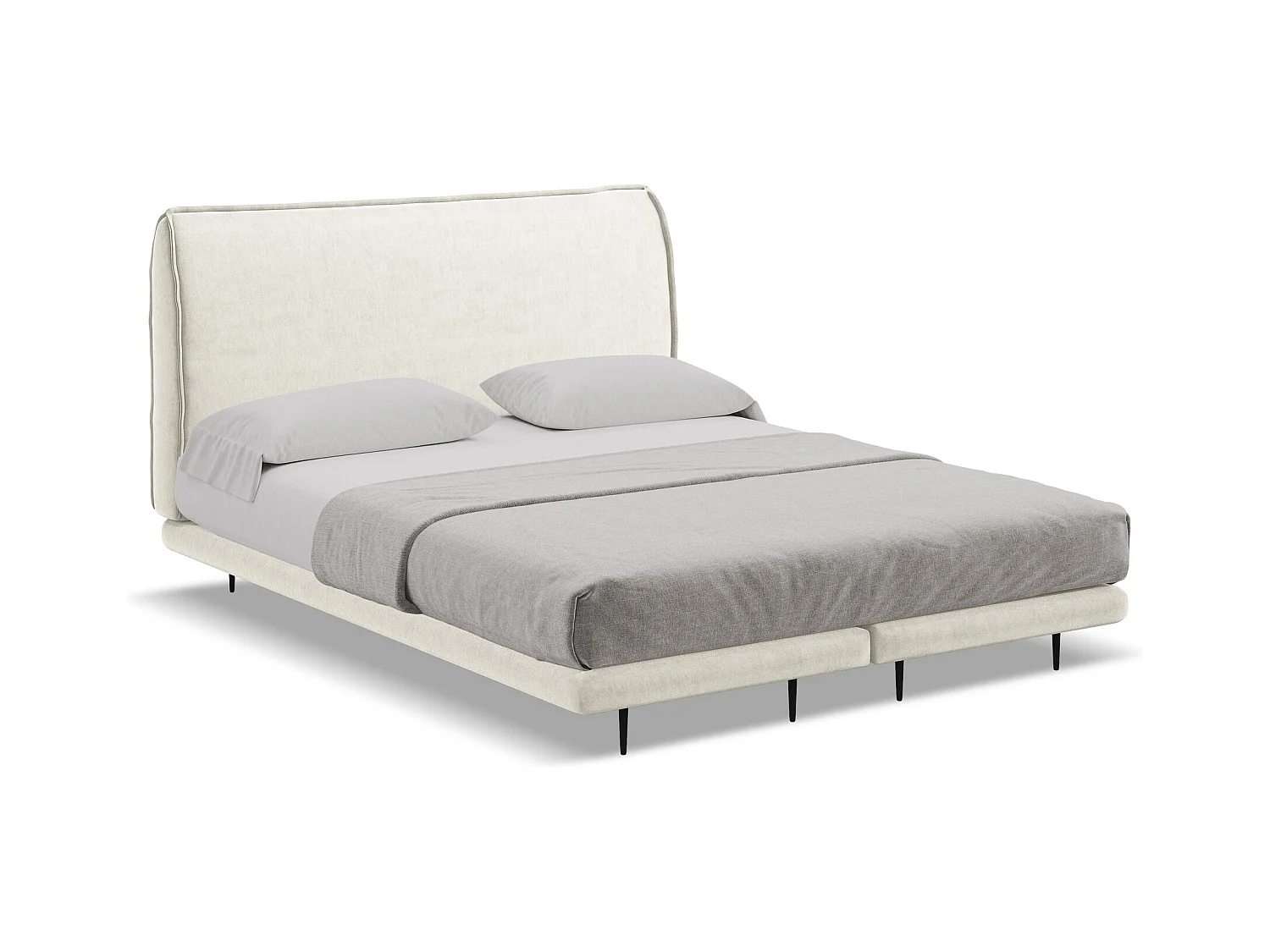 Lit capitonné + matelas en velours 180 x 200 - beige clair - HALIA