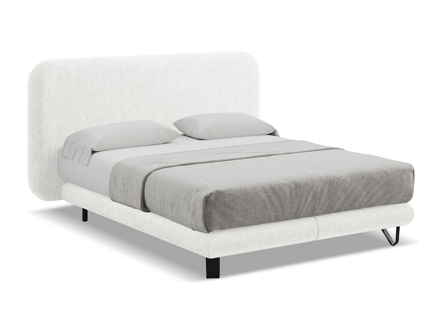 Cama estofada 160x200 cm em tecido bouclé - branco - ILIMA