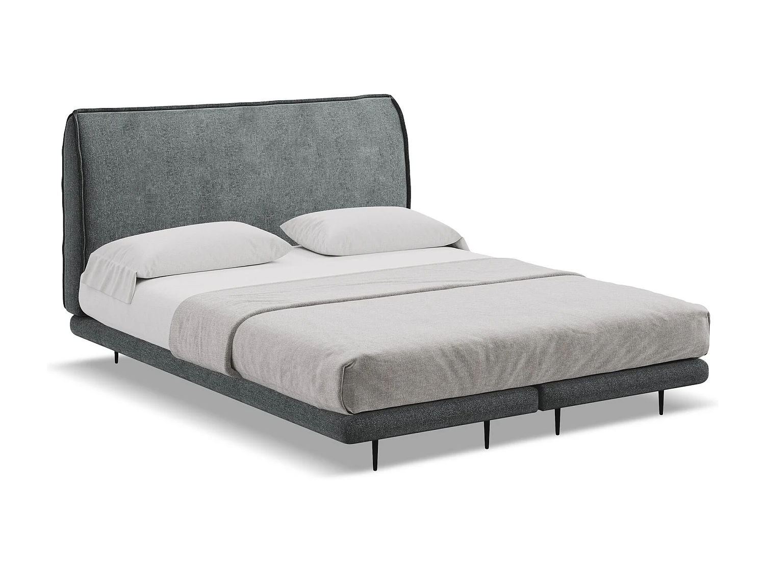 Lit capitonné + matelas en tissu chenille 140 x 200 - graphite - HALIA
