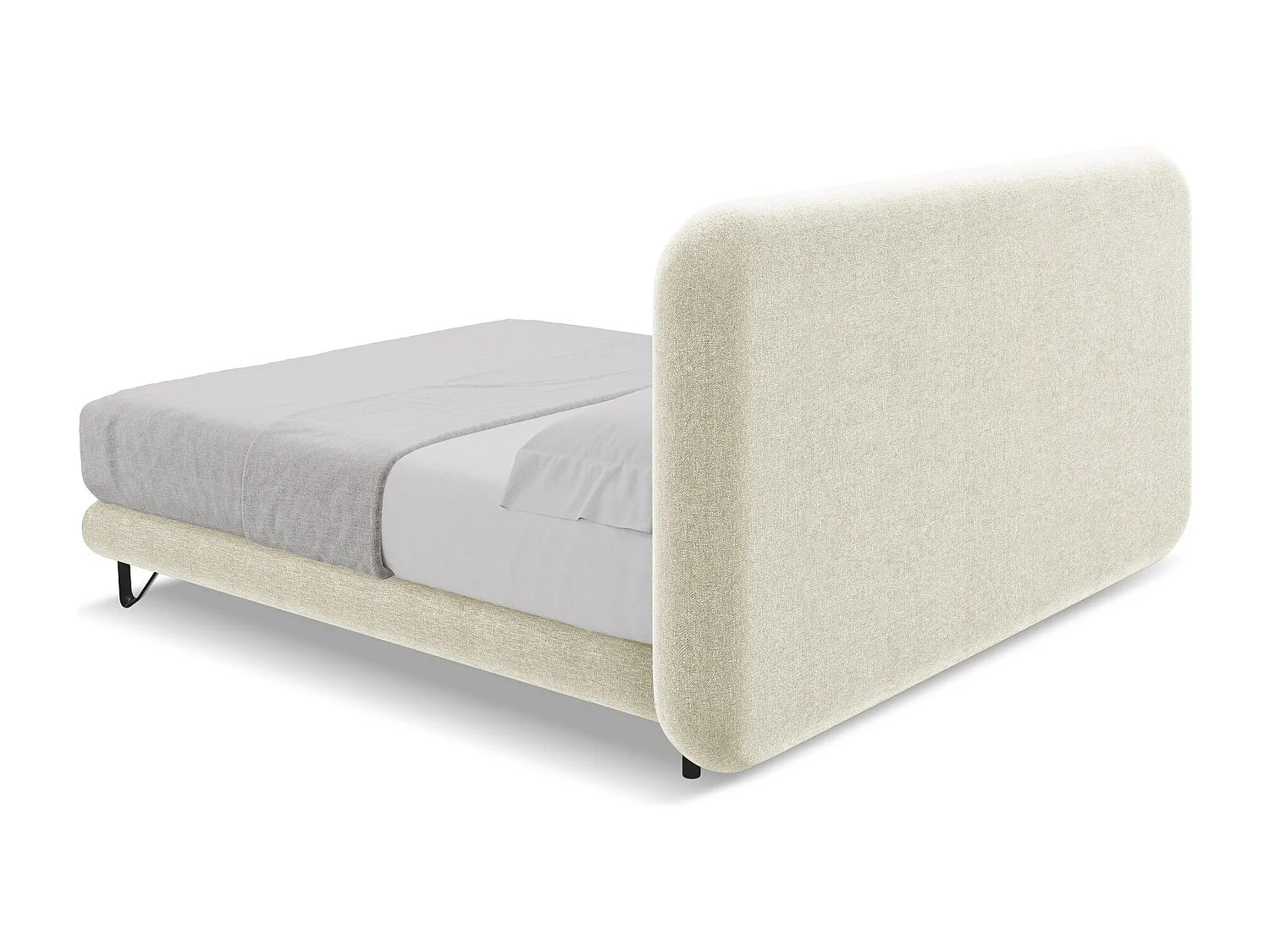 Tweepersoonsbed + matras 194 x 220 - chenille stof - beige - ILIMA