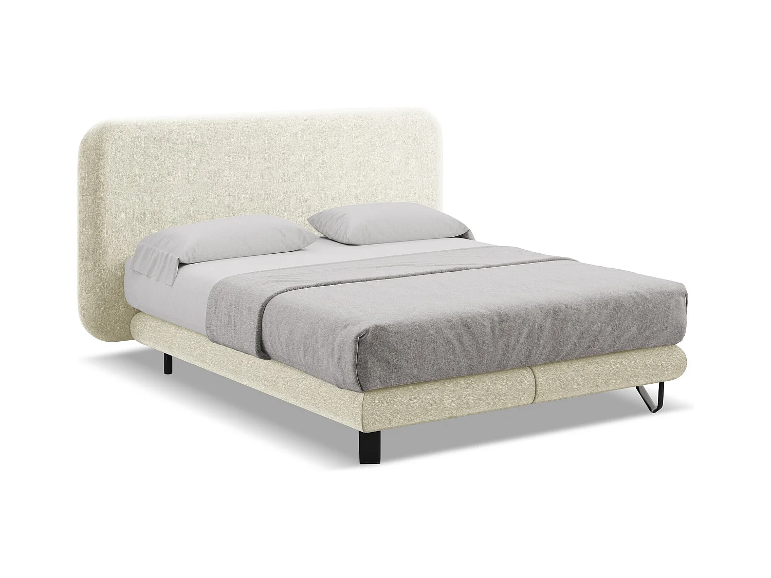 Lit capitonné + matelas en tissu chenille 160 x 200 - beige - ILIMA