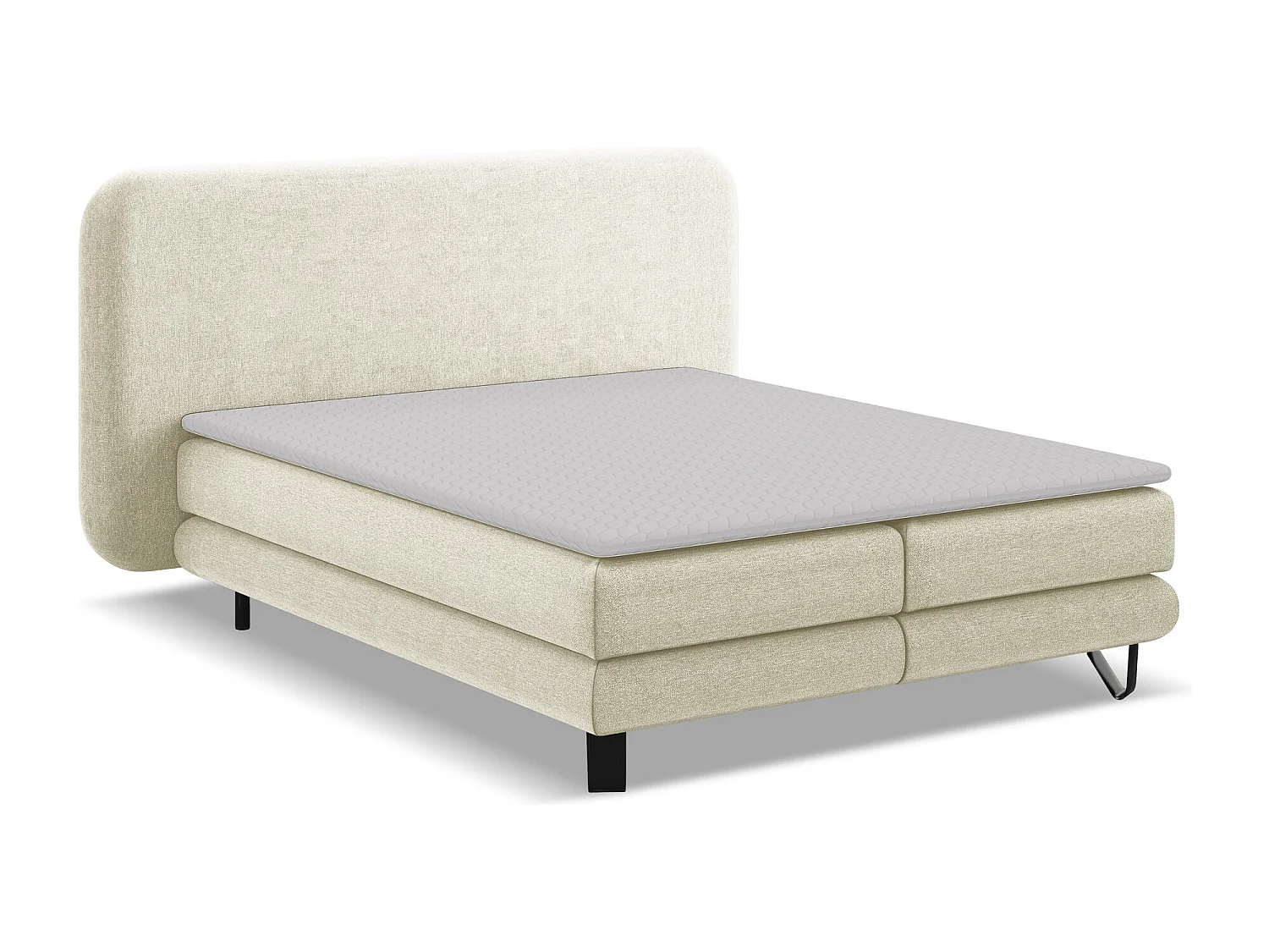 Lit capitonné + matelas en tissu chenille 160 x 200 - beige - ILIMA