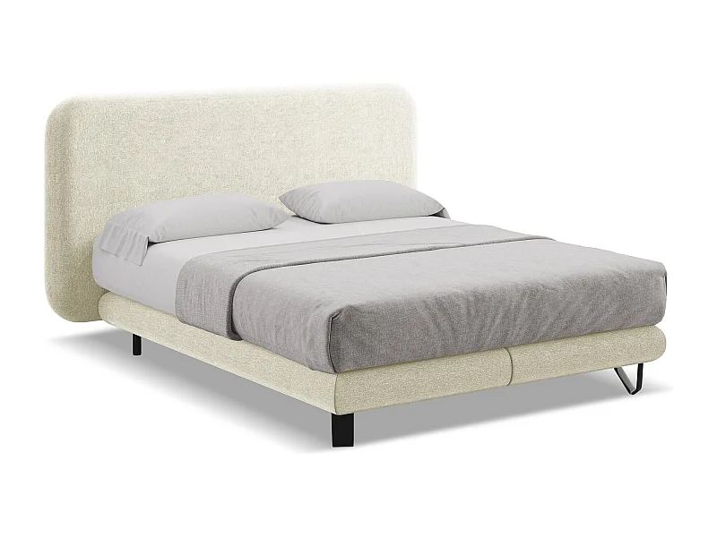 Lit capitonné + matelas en tissu chenille 160 x 200 - beige - ILIMA