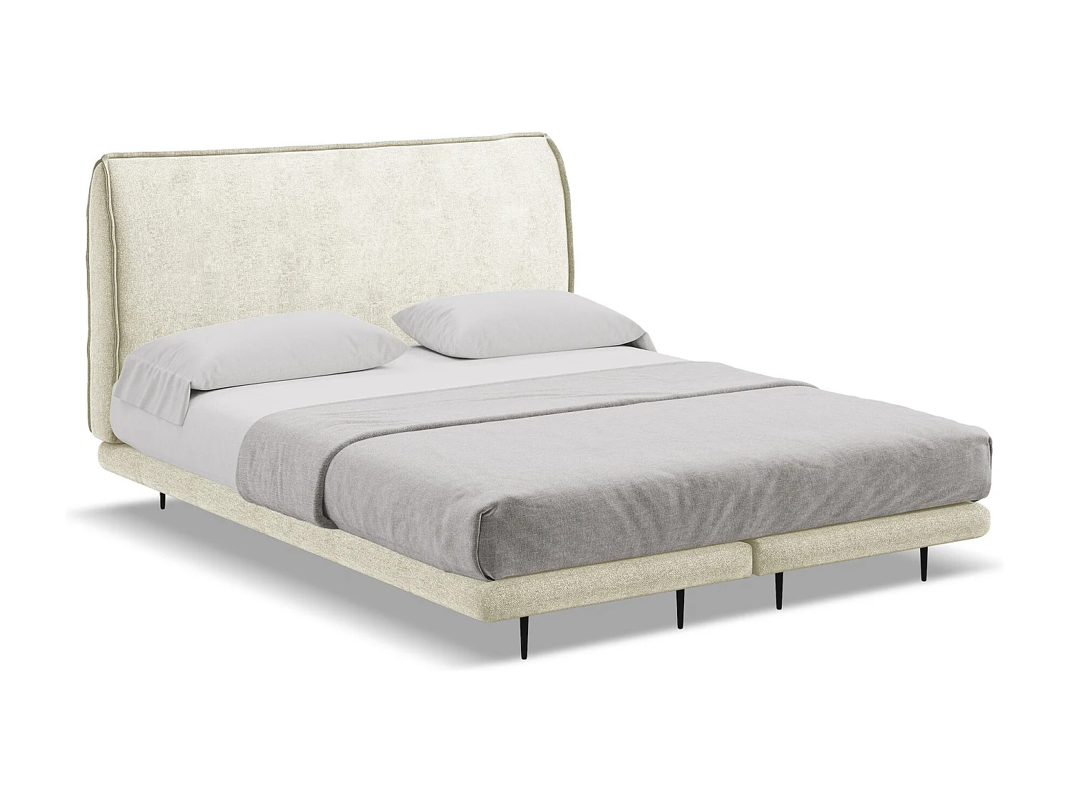 Bett mit Matratze - 168 x 222 - Chenille - Beige - HALIA