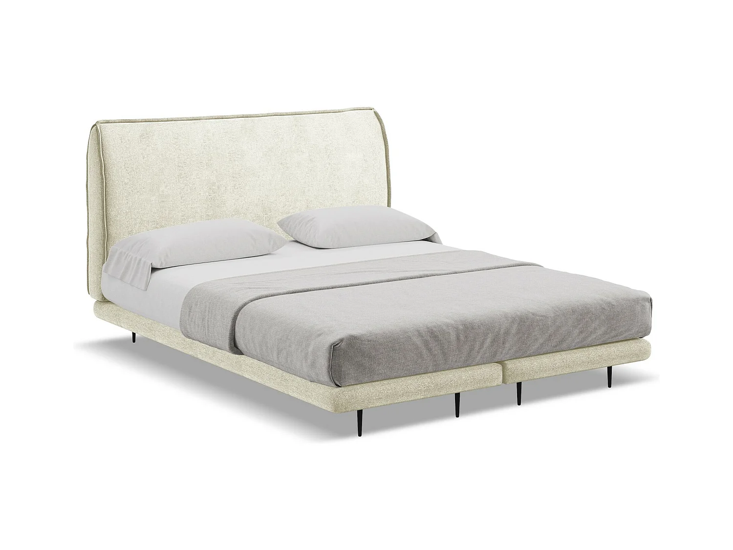 Bett mit Matratze - 168 x 222 - Chenille - Beige - HALIA