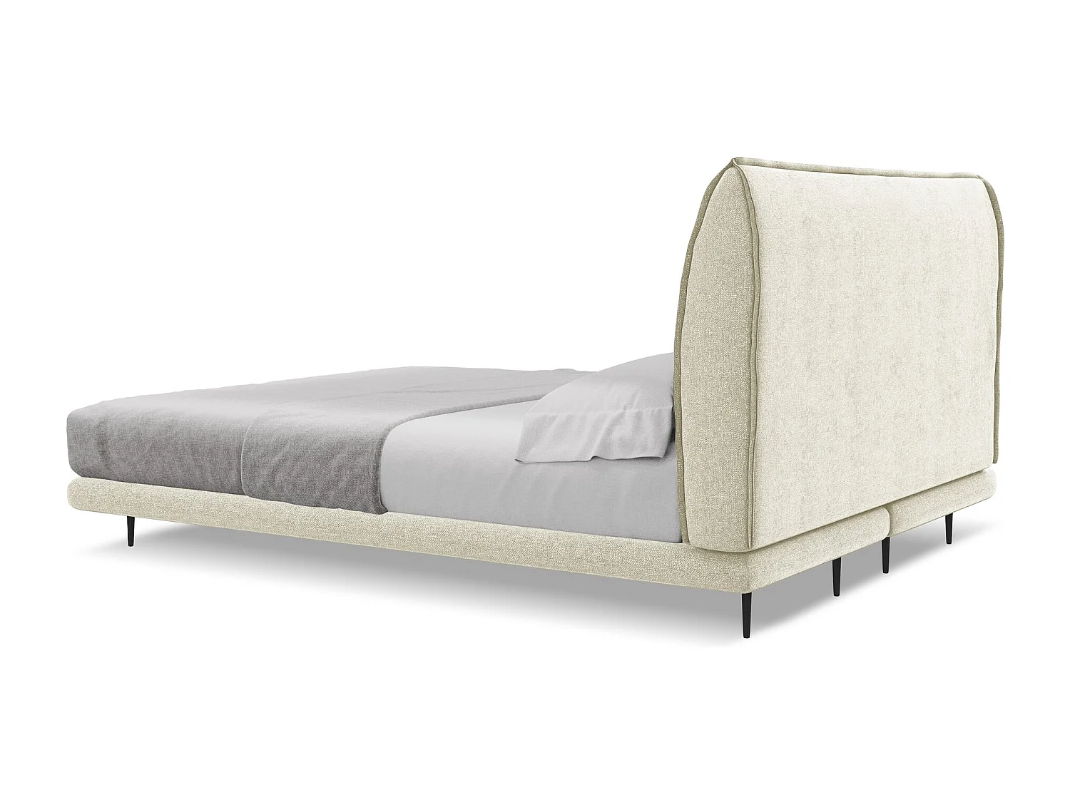 Lit capitonné + matelas en tissu chenille 160 x 200 - beige - HALIA
