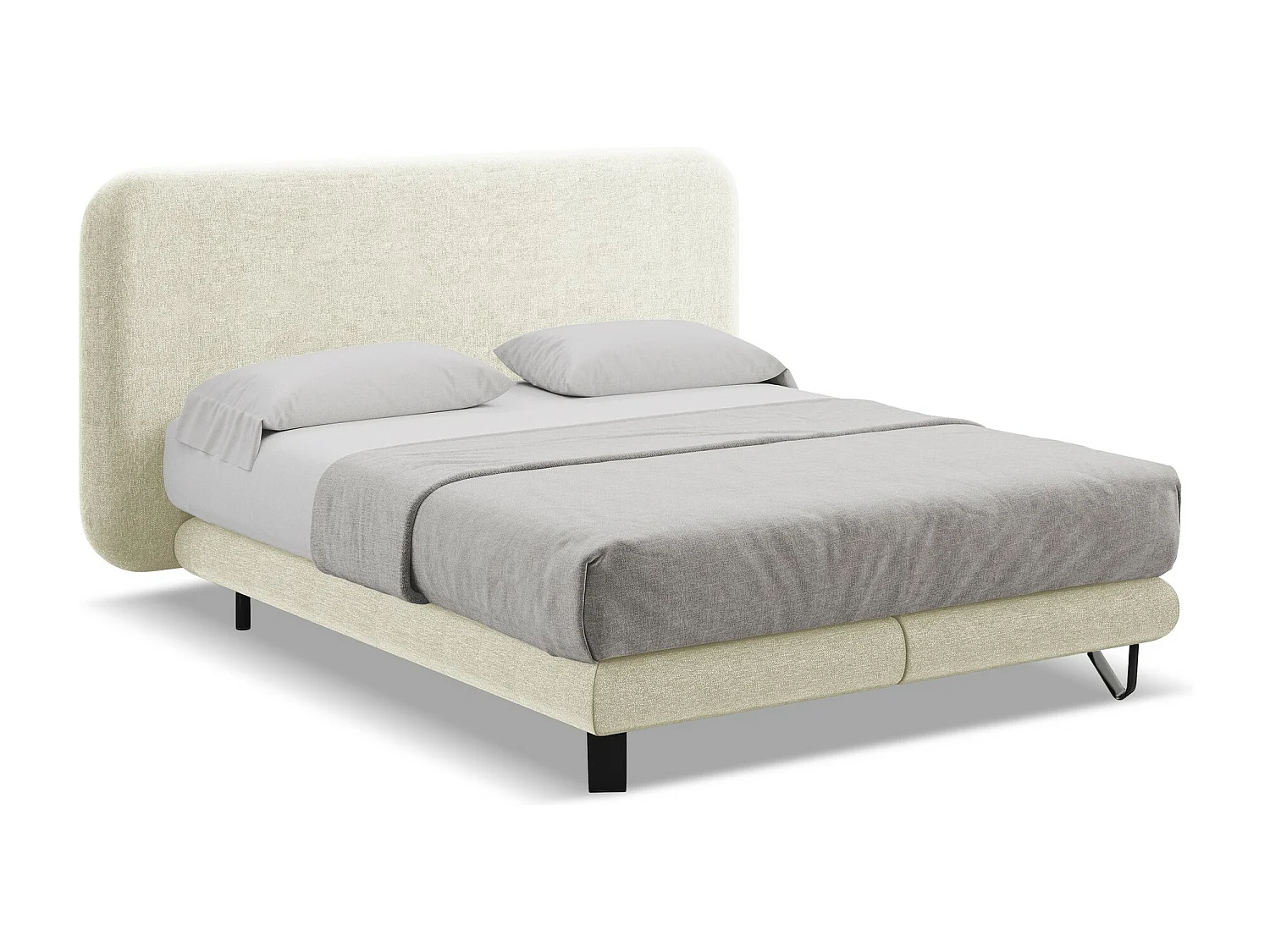Tweepersoonsbed + matras 214 x 220 - chenille stof - beige - ILIMA