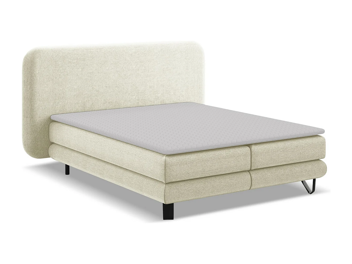 Tweepersoonsbed + matras 214 x 220 - chenille stof - beige - ILIMA