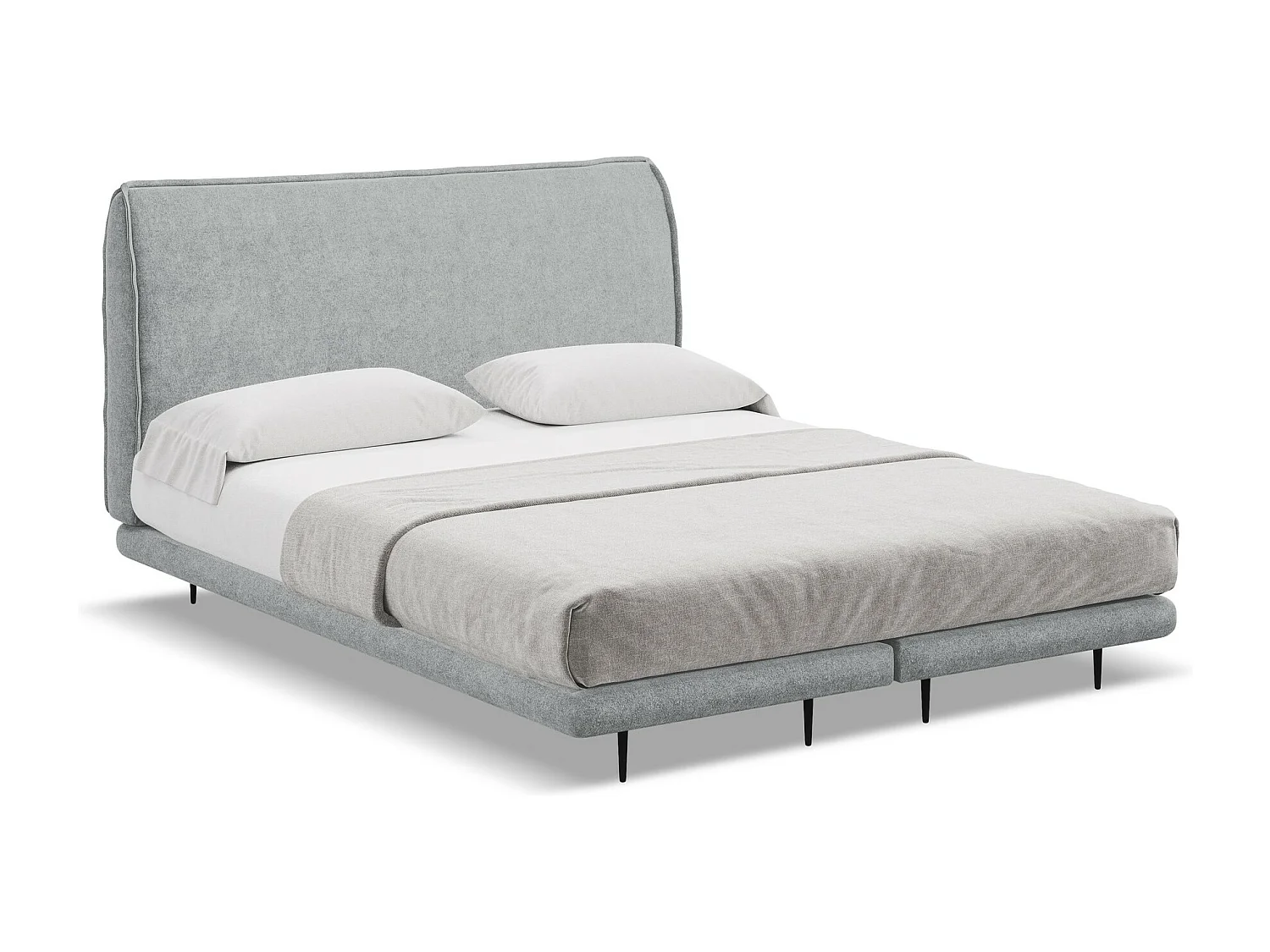 Lit capitonné + matelas en tissu bouclette 180 x 200 - argent - HALIA