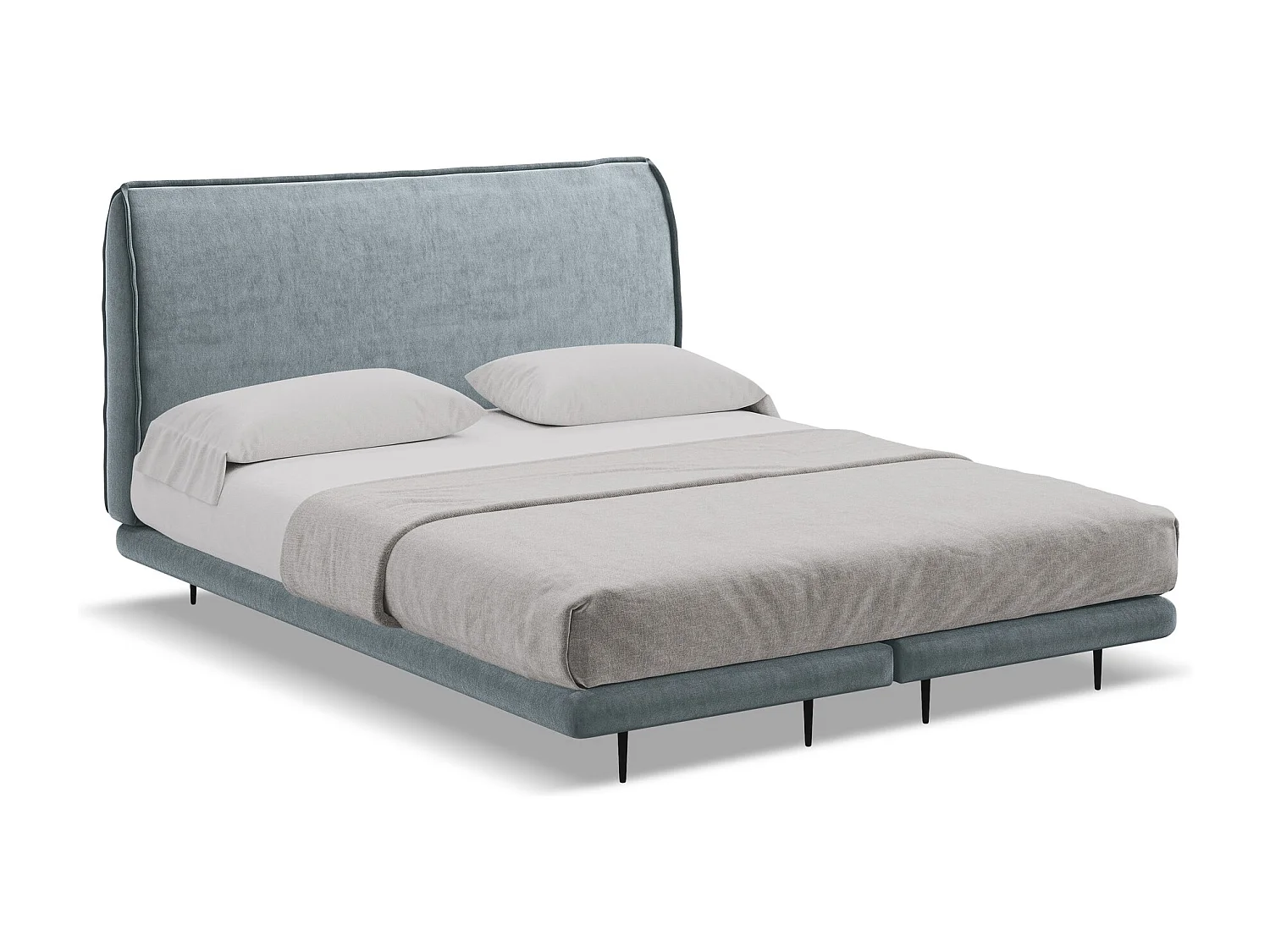 Lit capitonné + matelas en velours 180 x 200 - bleu clair - HALIA