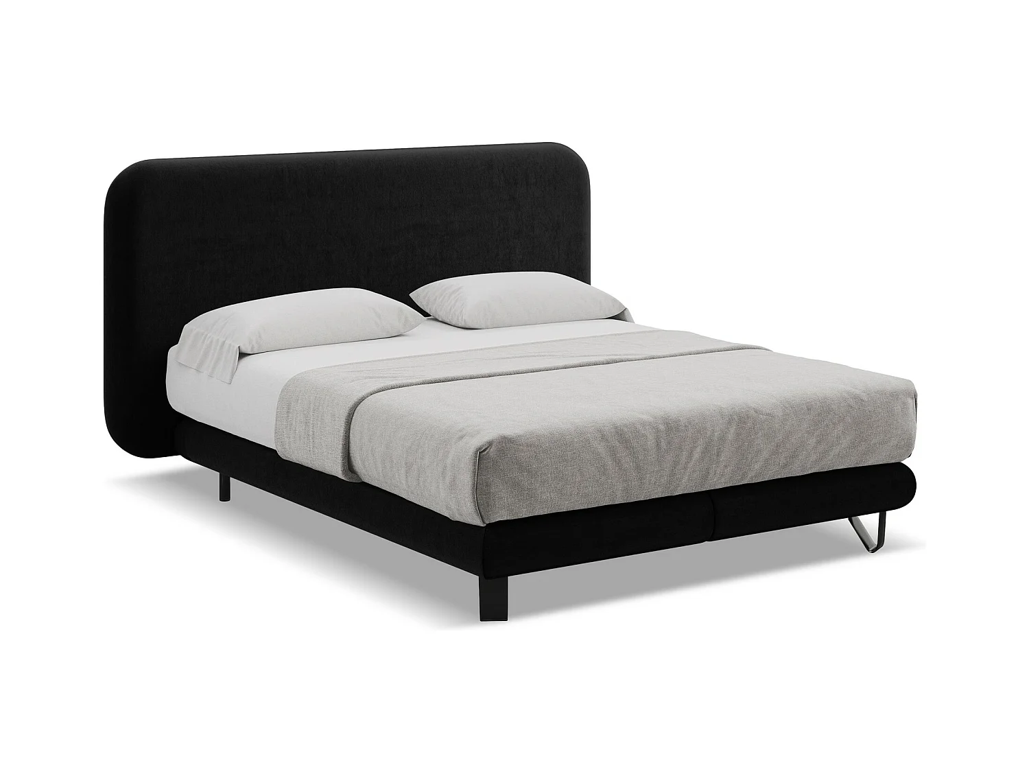Bett mit Matratze - 194 x 220 - Samt - Schwarz - ILIMA
