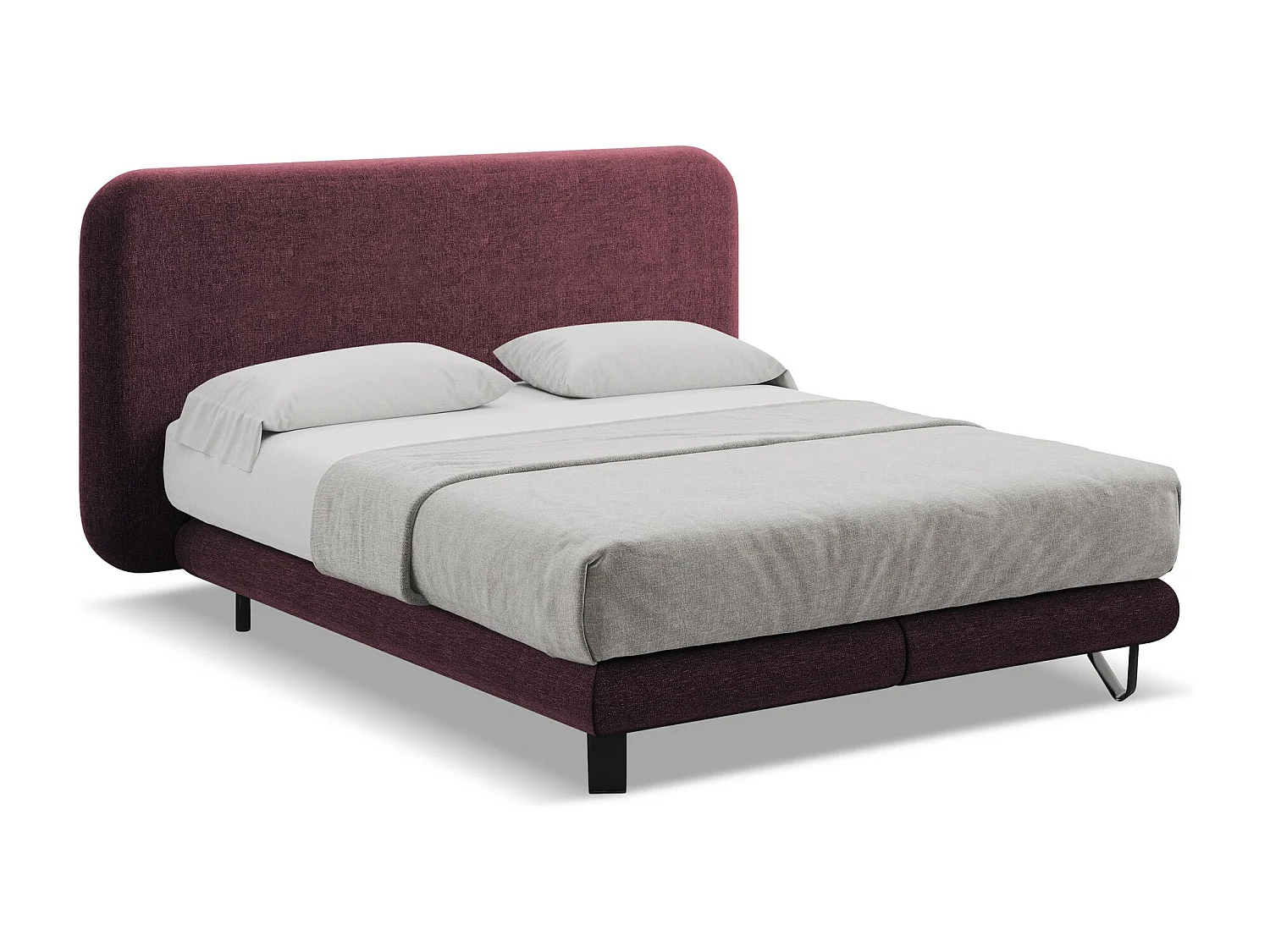 Tweepersoonsbed + matras 214 x 220 - chenille stof - bordeaux - ILIMA
