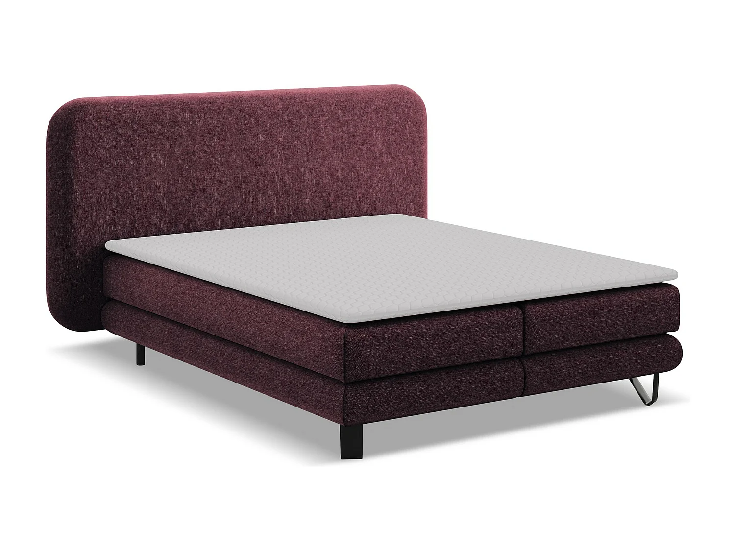 Tweepersoonsbed + matras 214 x 220 - chenille stof - bordeaux - ILIMA