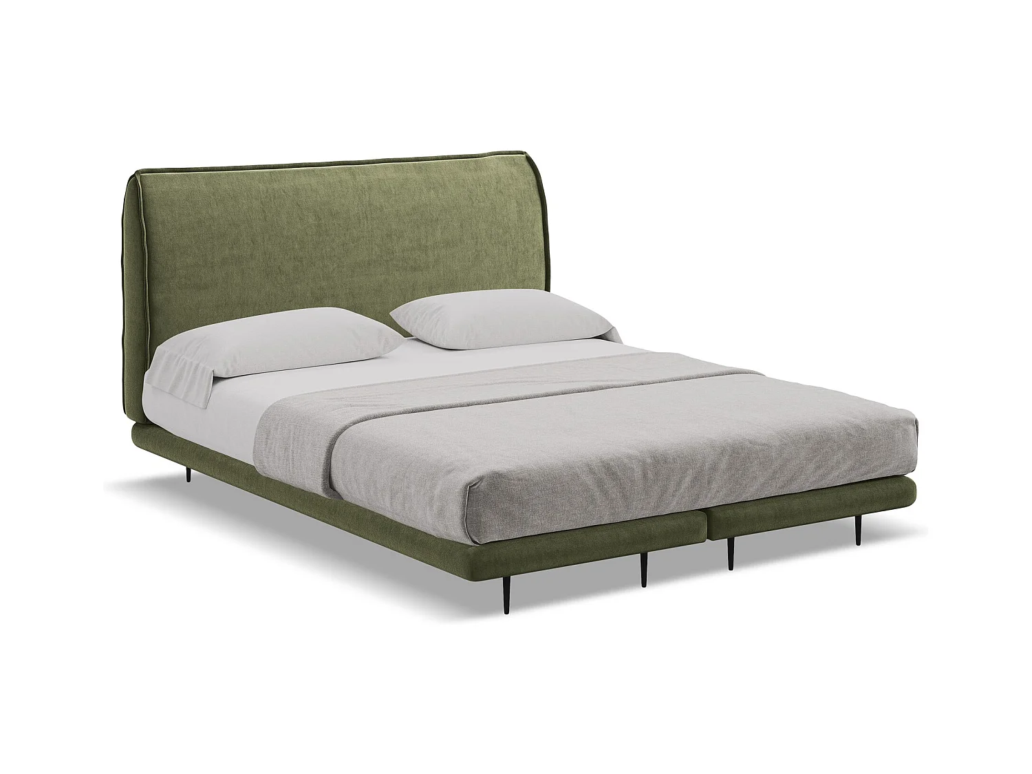 Lit capitonné + matelas en velours 160 x 200 - olive - HALIA