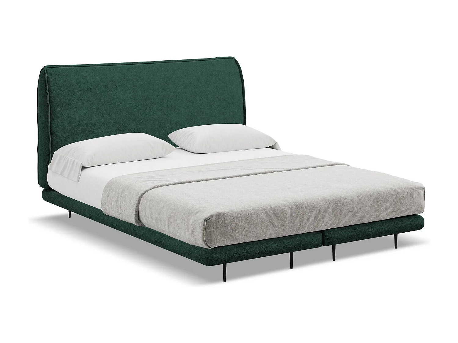 Cama estofada 180x200 cm em tecido bouclé - verde garrafa - HALIA