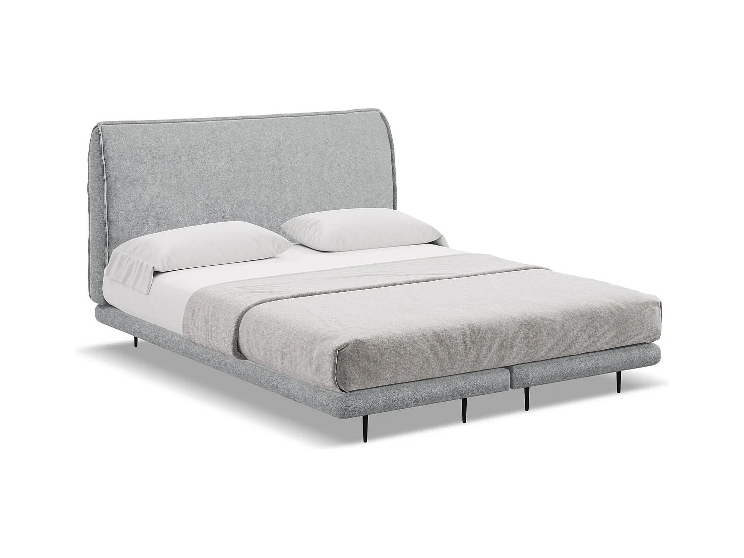 Lit capitonné + matelas en tissu bouclette 140 x 200 - argent - HALIA