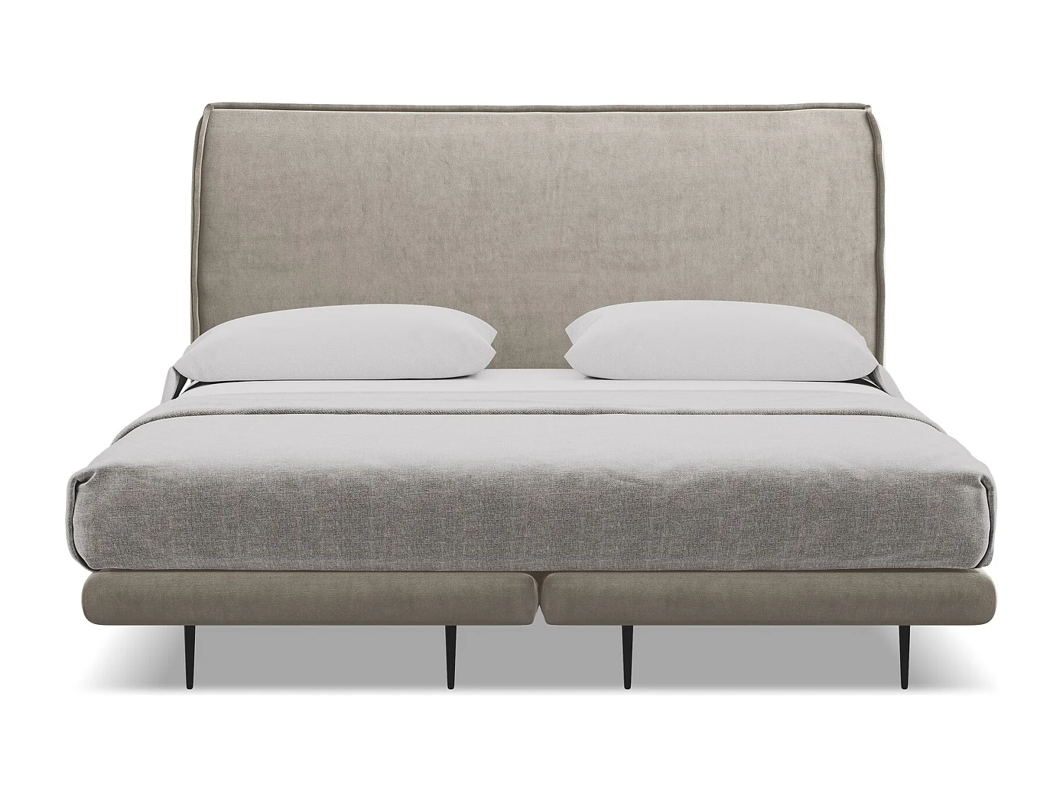 Lit capitonné + matelas en velours 160 x 200 - taupe - HALIA