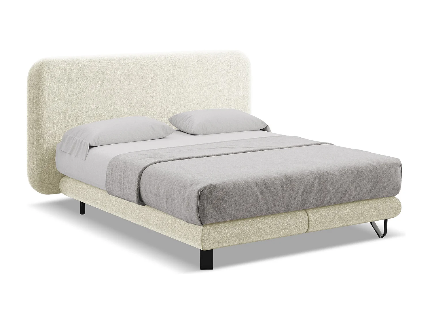 Tweepersoonsbed + matras 174 x 220 - chenille stof - beige - ILIMA