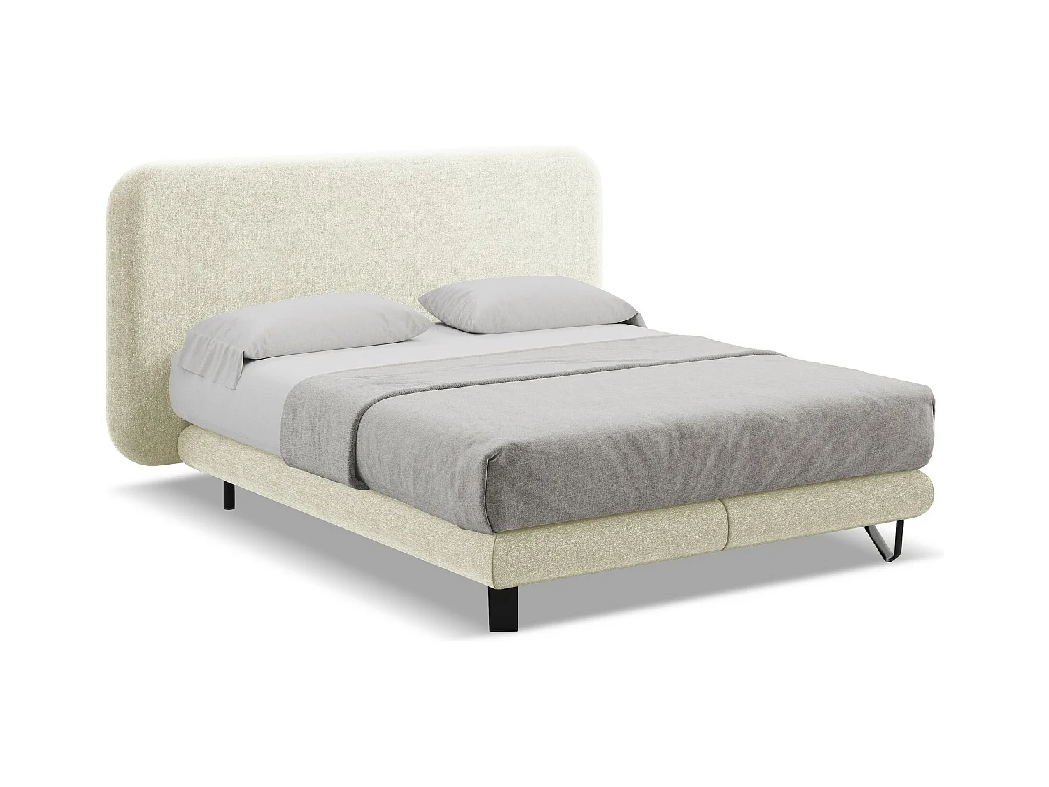 Tweepersoonsbed + matras 174 x 220 - chenille stof - beige - ILIMA