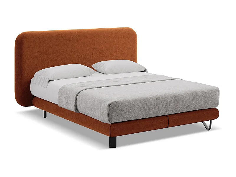 Bett mit Matratze - 194 x 220 - Samt - Terrakotta - ILIMA