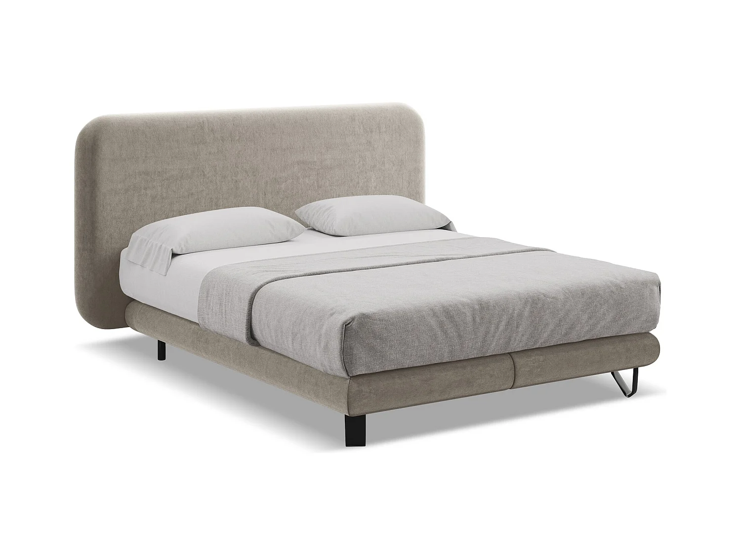 Bett mit Matratze - 214 x 220 - Samt - Taupe - ILIMA