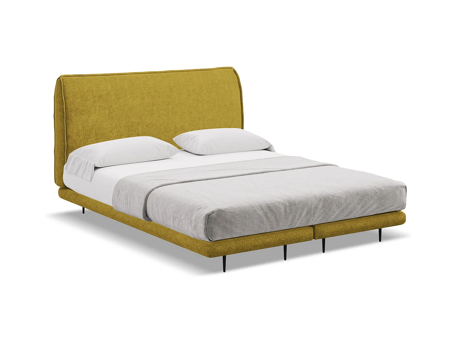 Lit capitonné + matelas en tissu bouclette 140 x 200 - moutarde - HALIA