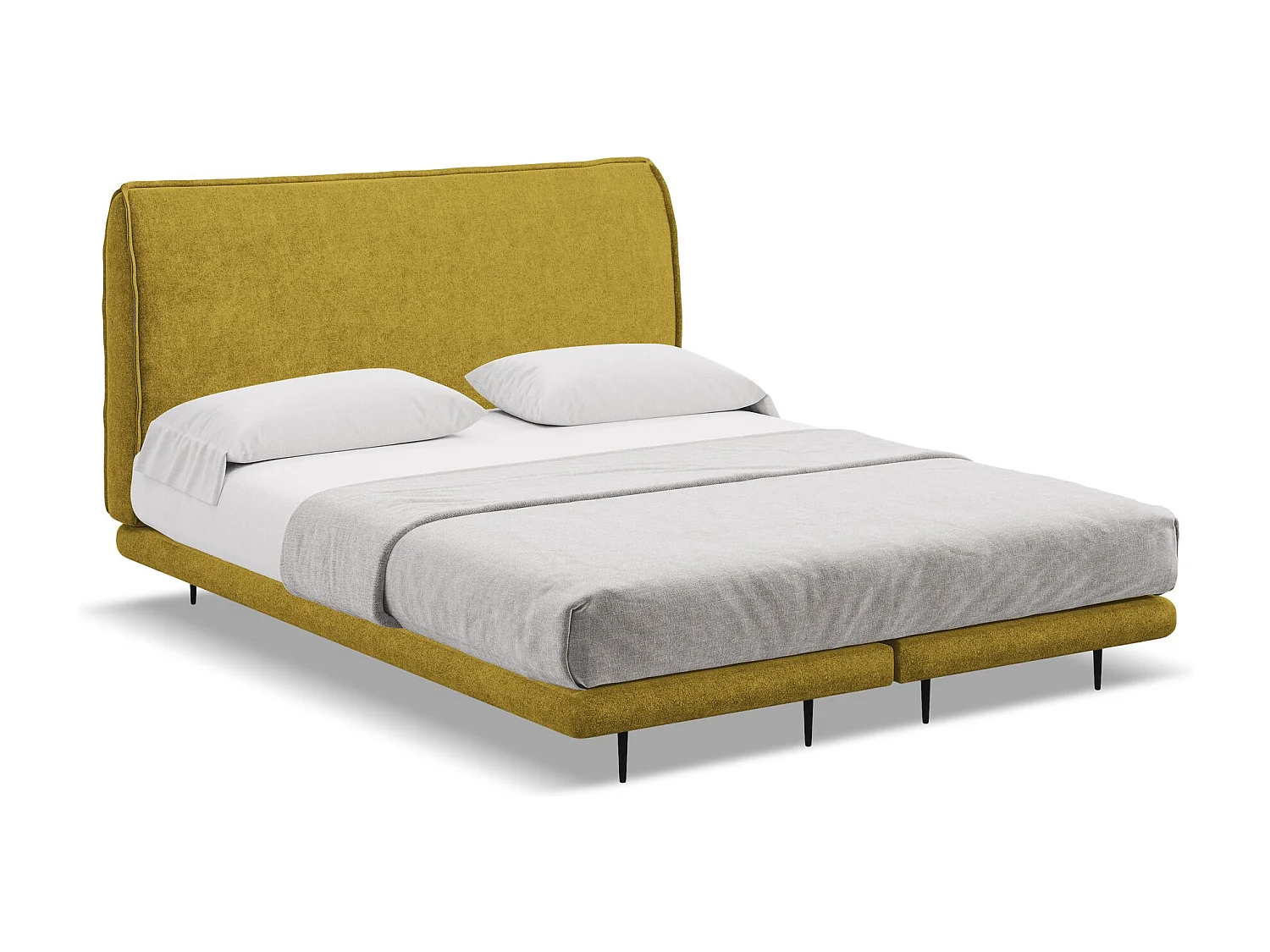 Lit capitonné + matelas en tissu bouclette 140 x 200 - moutarde - HALIA