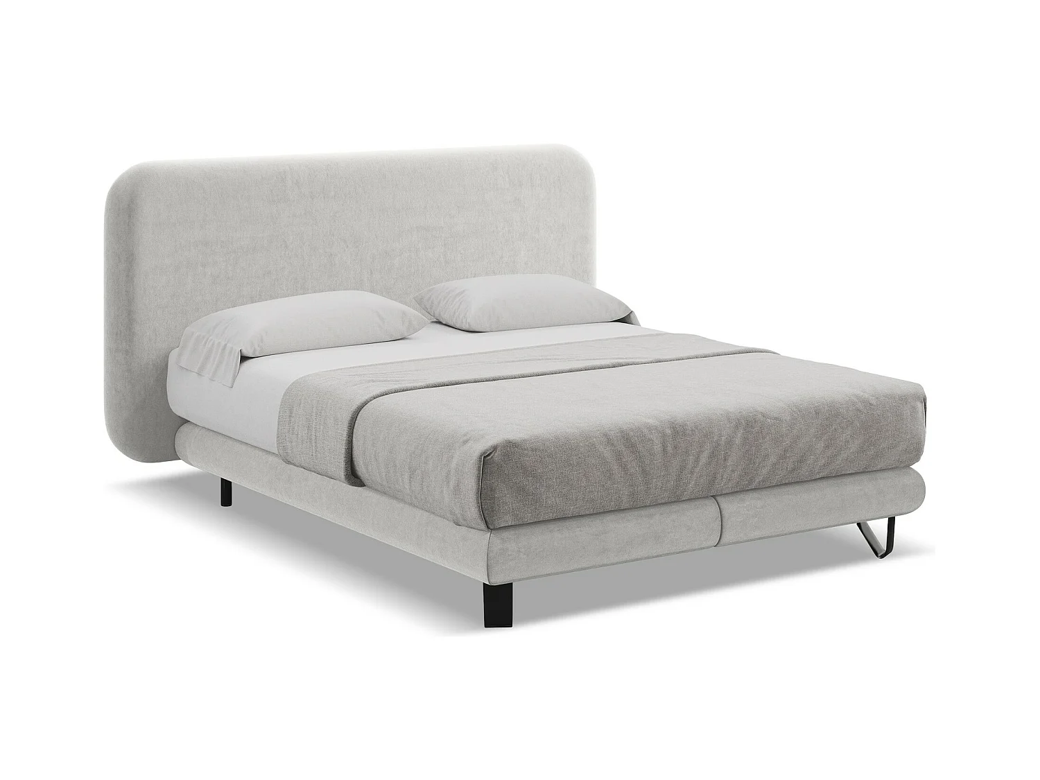Lit capitonné + matelas en velours 160 x 200 - argent - ILIMA
