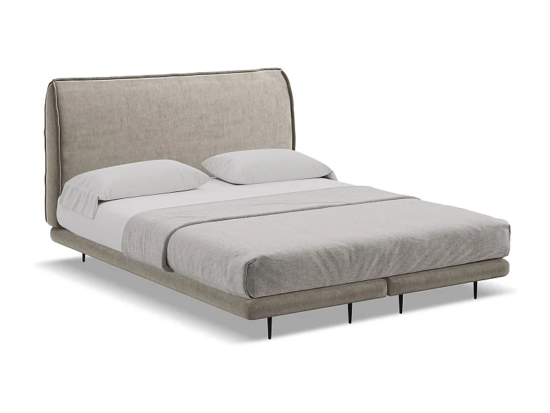 Tweepersoonsbed + matras 188 x 222 - velours - taupe - HALIA