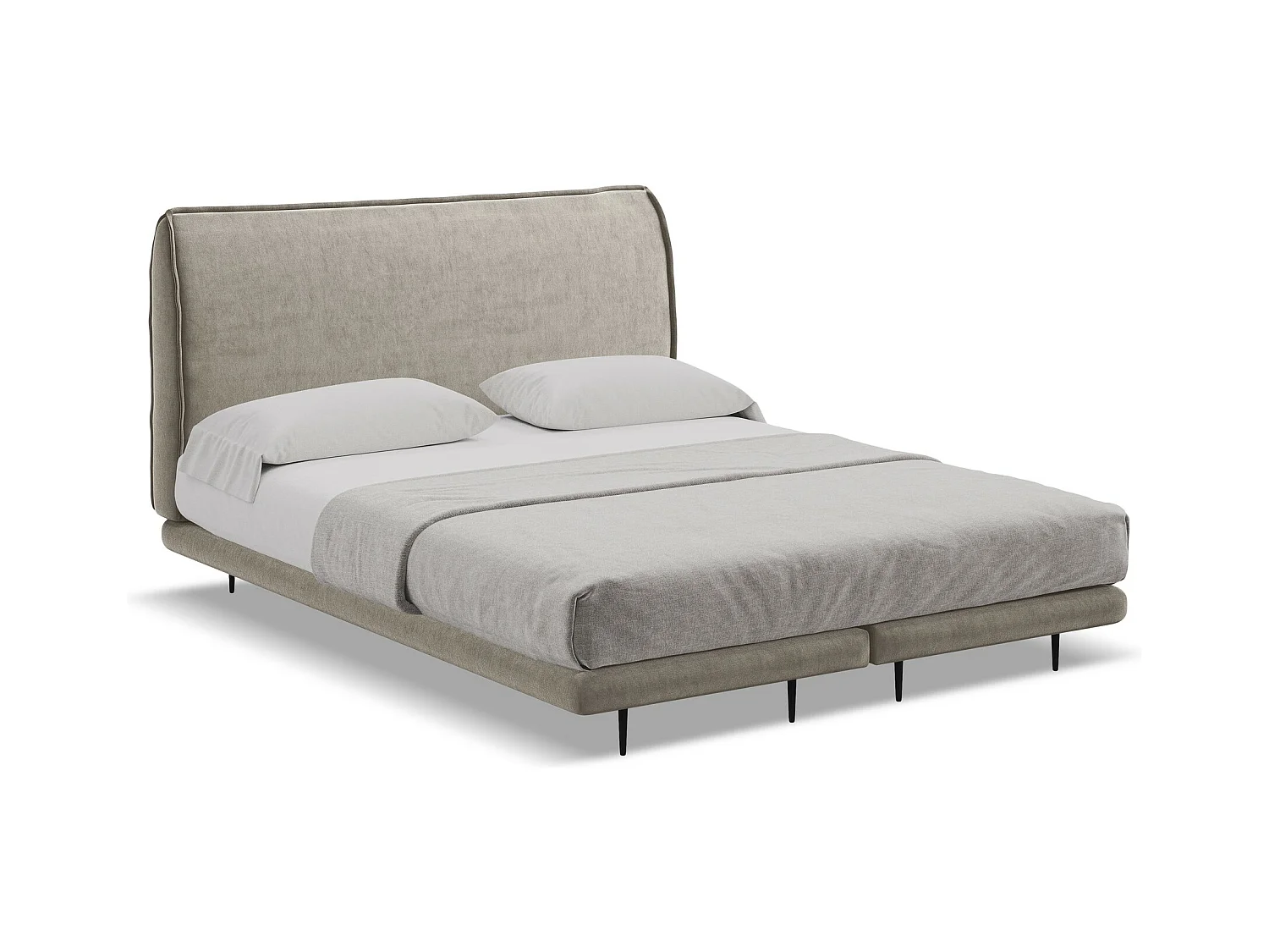 Lit capitonné + matelas en velours 180 x 200 - taupe - HALIA