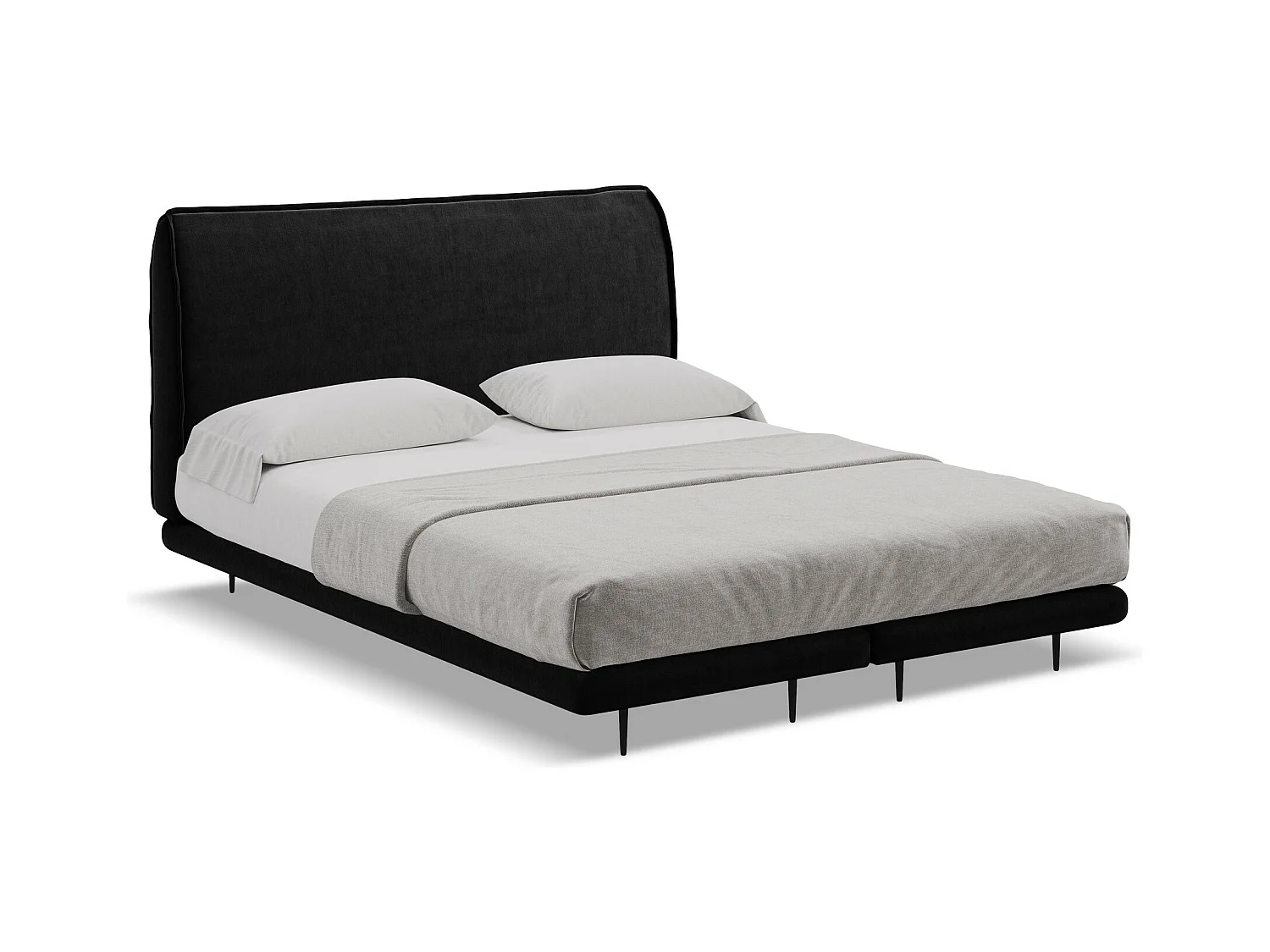 Lit capitonné + matelas en velours 180 x 200 - noir - HALIA