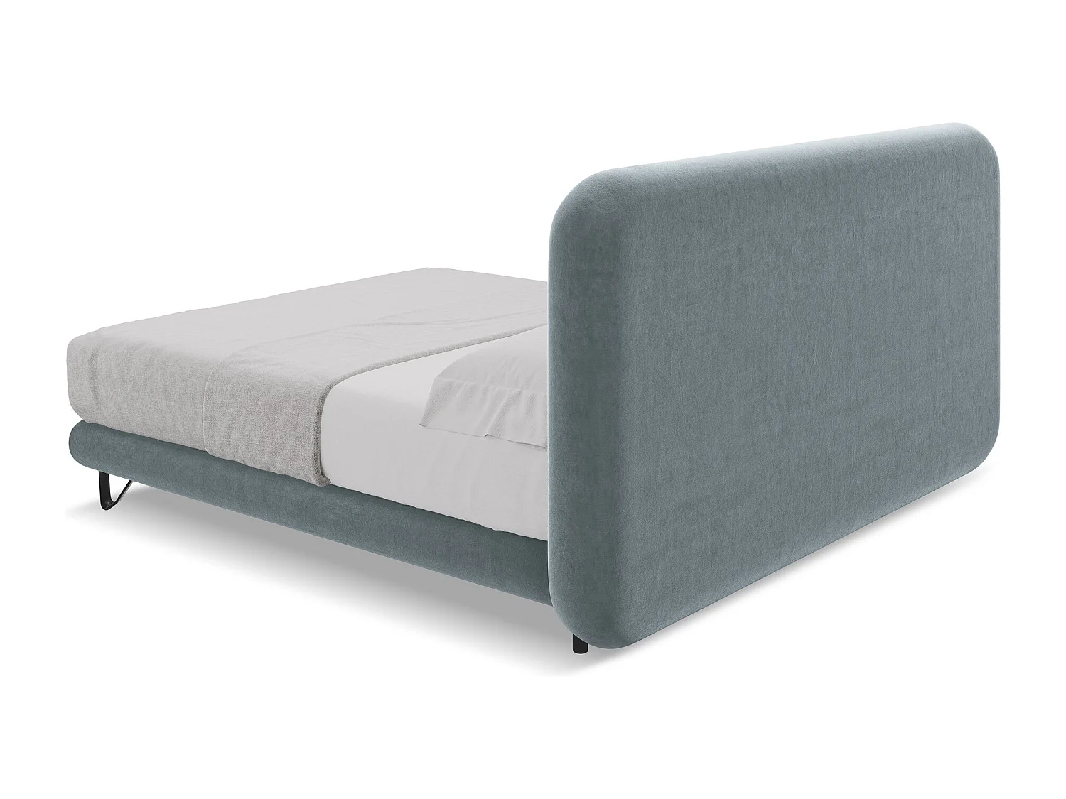 Tweepersoonsbed + matras 174 x 220 - velours - lichtblauw - ILIMA