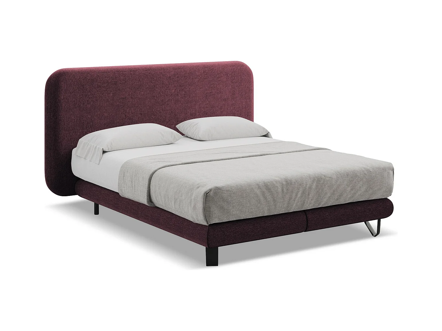 Bett mit Matratze - 194 x 220 - Chenille - Rotwein - ILIMA