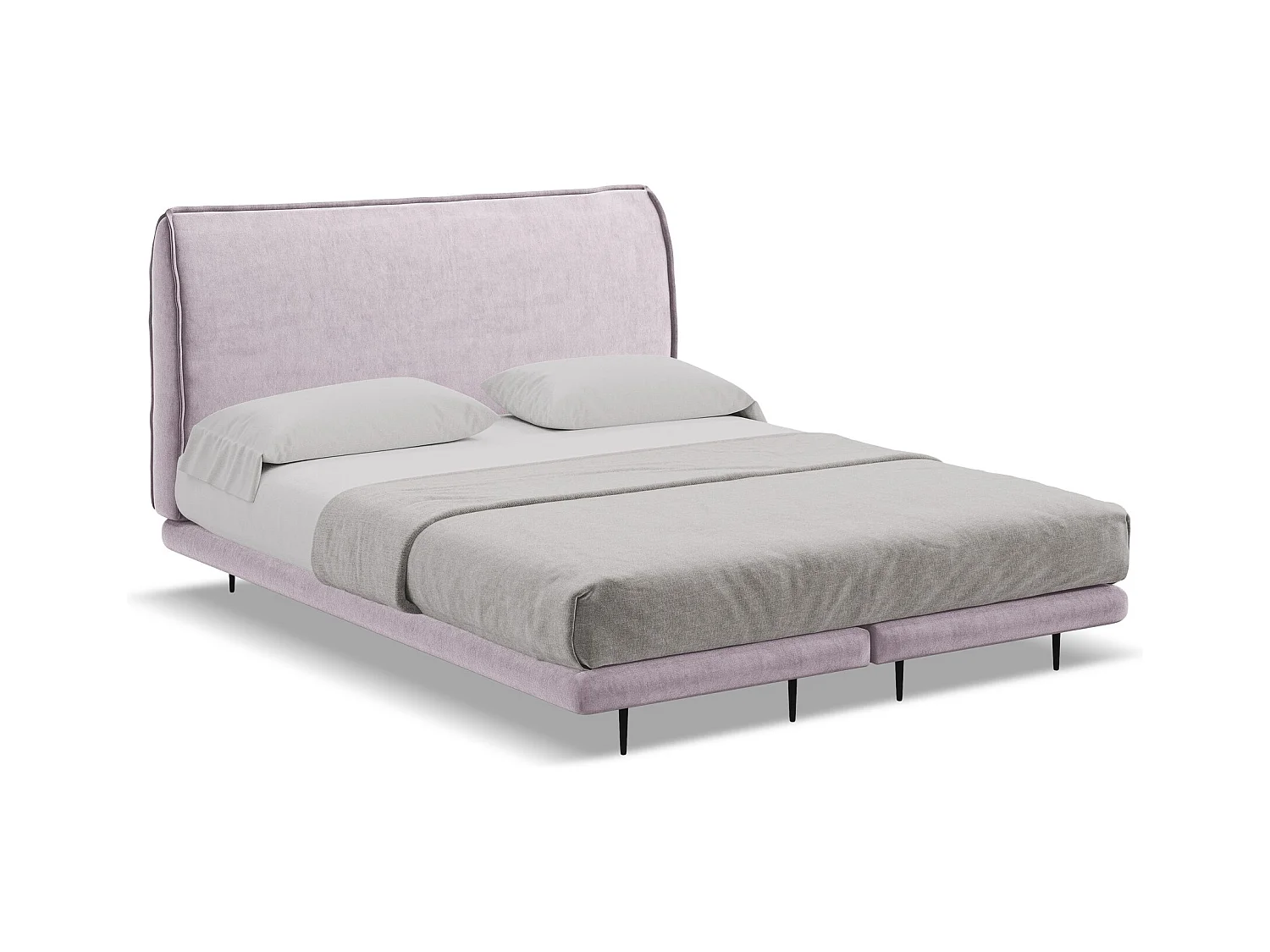 Lit capitonné + matelas en velours 140 x 200 - lavande - HALIA