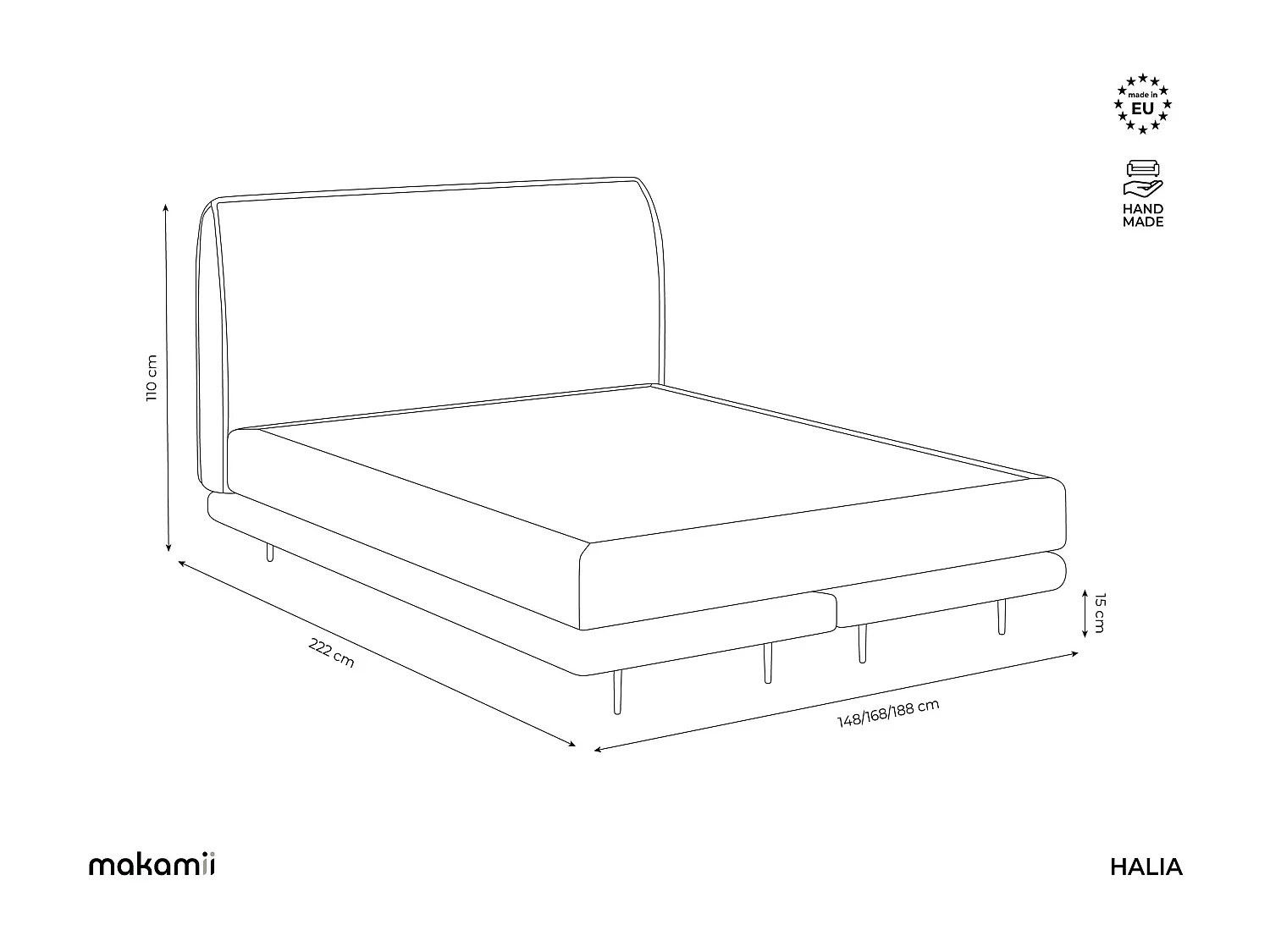 Tweepersoonsbed + matras 148 x 222 - chenille stof - jeans - HALIA