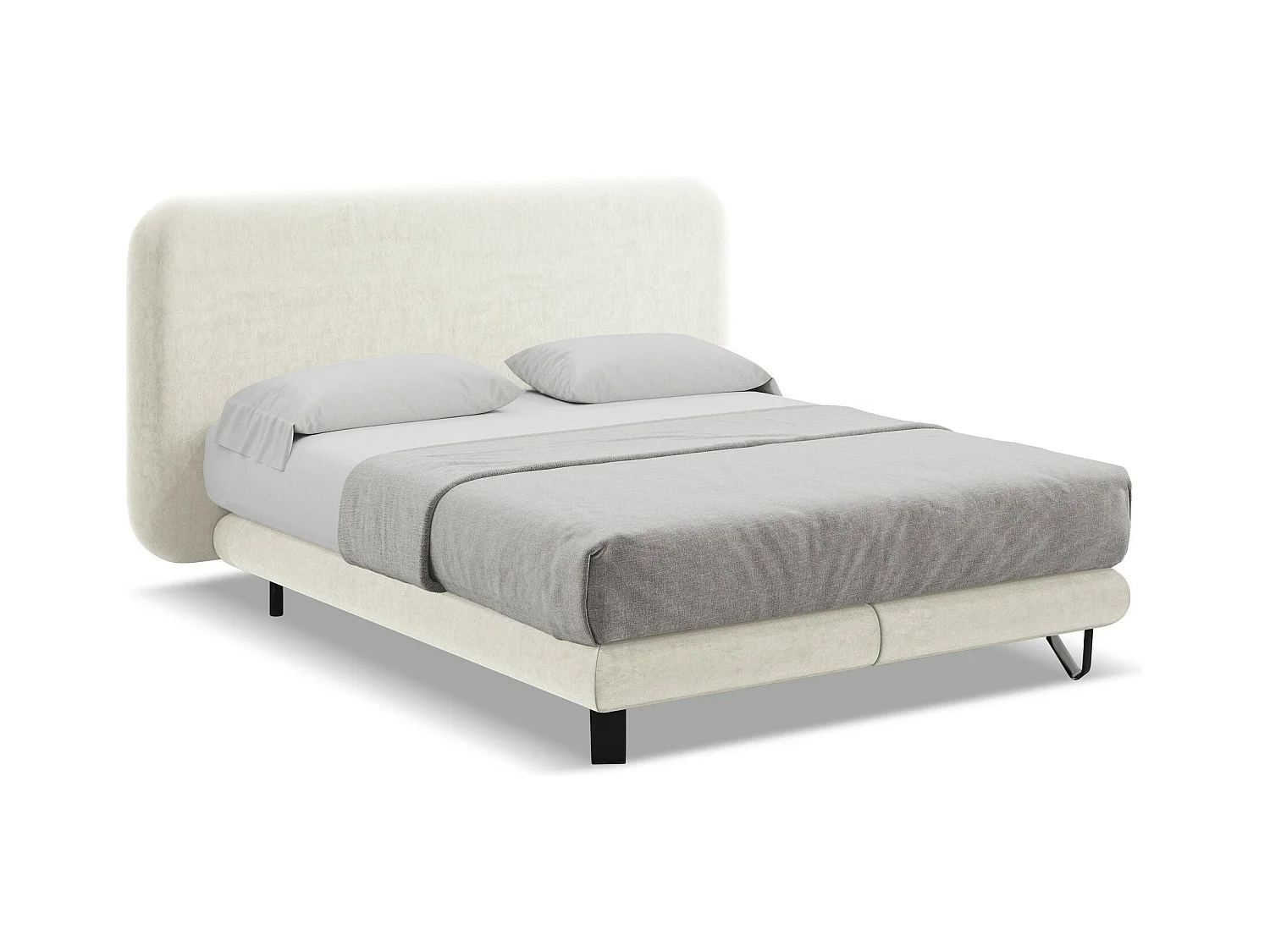 Lit capitonné + matelas en velours 160 x 200 - beige clair - ILIMA