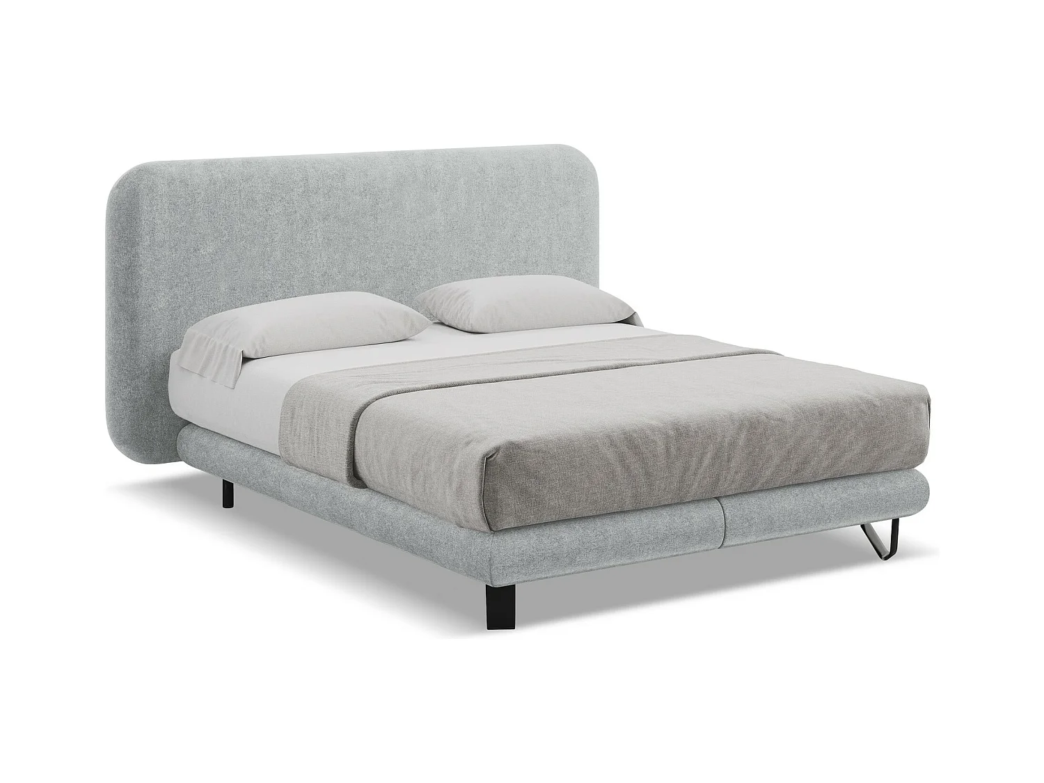 Lit capitonné + matelas en tissu bouclette 140 x 200 - argent - ILIMA