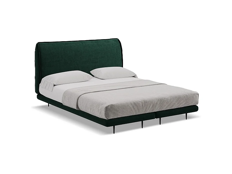 Bett mit Matratze - 188 x 222 - Samt - Flaschengrün - HALIA