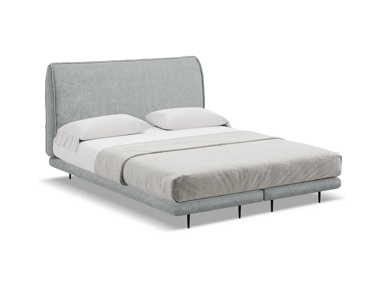 Lit capitonné + matelas en tissu bouclette 160 x 200 - argent - HALIA