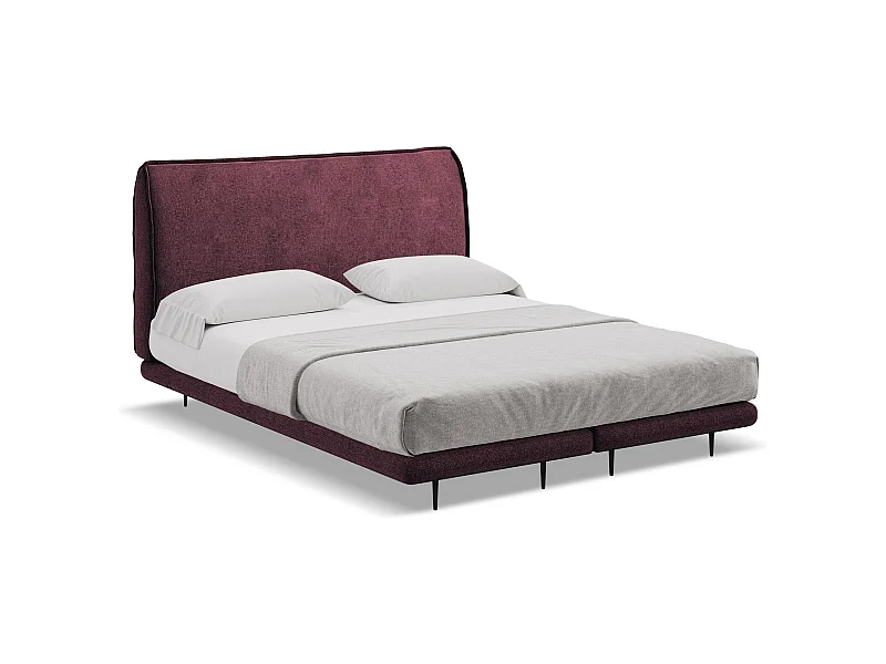 Bett mit Matratze - 168 x 222 - Chenille - Rotwein - HALIA