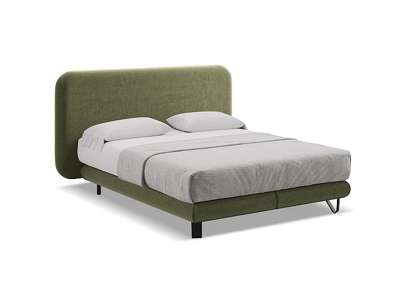 Bett mit Matratze - 194 x 220 - Samt - Olive - ILIMA