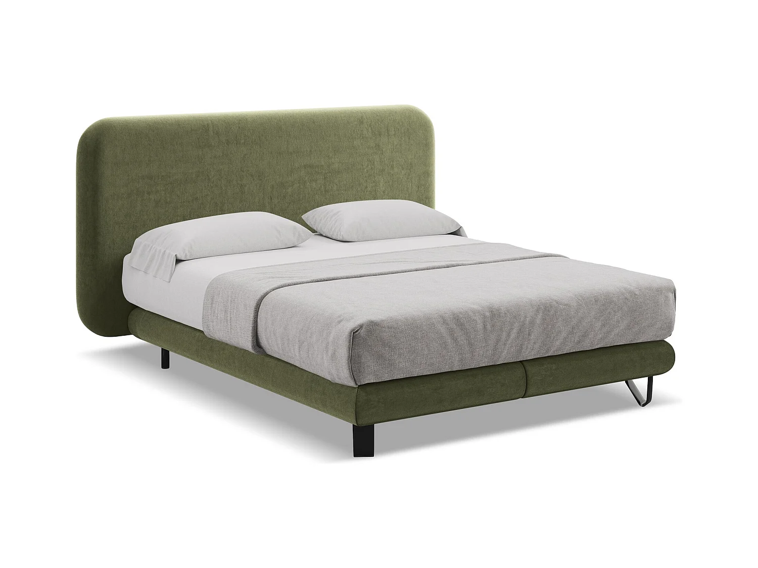 Lit capitonné + matelas en velours 160 x 200 - olive - ILIMA