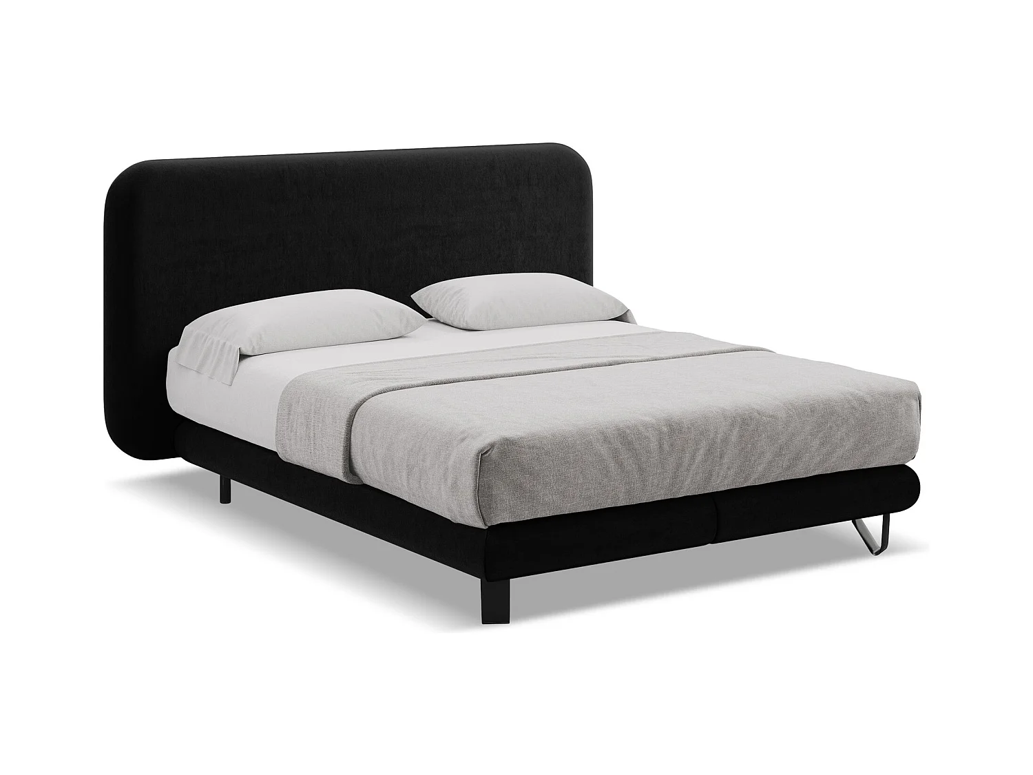 Bett mit Matratze - 174 x 220 - Samt - Schwarz - ILIMA
